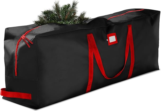 ZOBER 600D Oxford Fabric Large Christmas Tree Storage Bag - Fits 9 Ft Artificial Trees - Tear Proof Waterproof Christmas Tree Bag For Storage Box For Xmas - Strong, Durable Handles - Card Slot - Black