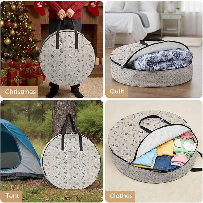 Storage Bag Wheat Ear Round Storage Totes Bins Closet Organizers with Zippers & Handle Floral Leaf Plant Linen Clothes Storage Container for Bedroom Dorm Space Saving Packing Supplies Moving Bags