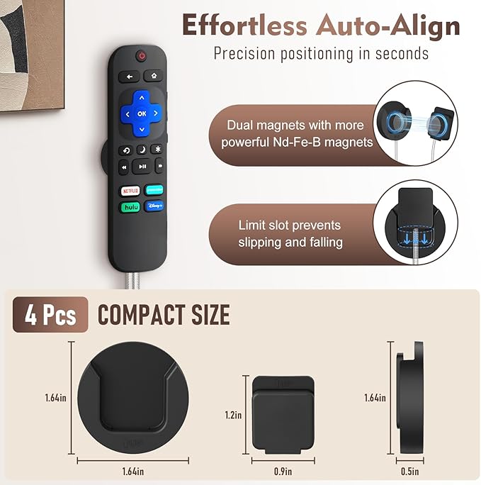 YYILIS 6.5 Ft Magnetic Remote Control Holder, 3 Pack Stretchy Remote Control Tether Wall Mount with Adjustable Leash and Strong Double N52 Magnets for TV/AC/Light/Fan, Home & RV Organizer Supply