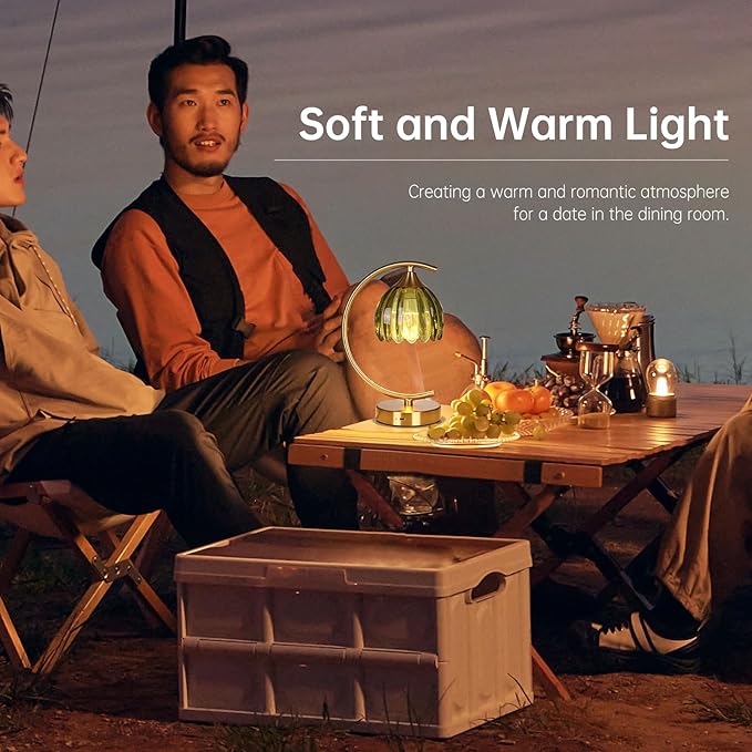 Shenmoyl Set of 2 Tulip Table Lamp, 5200mAh Cordless Touch Control Table Lamp with 3 Color Temps & Stepless Dimming, Rechargeable Battery Table Lamp for Living Room, Bedroom, Office(Green Tulip)