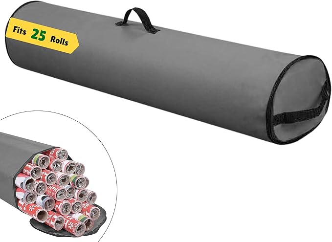 Primode Wrapping Paper Storage Bag | Wrapping Paper Organizer Under Bed for Storing Multiple Rolls of Gift Wrap, 40” Length Container Constructed of Durable 600D Oxford Material (Gray)