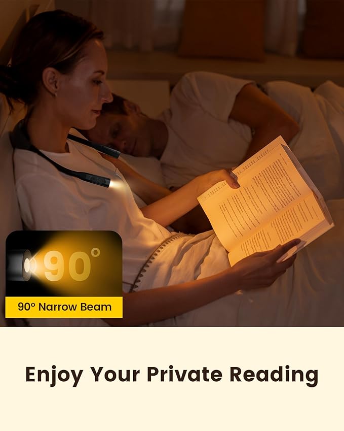 Glocusent Neck Book Light, 1200mAh Rechargeable Neck Reading Light, Hands Free Book Lights for Reading at Night, 5 Colors & 5 Brightness, Private Lightweight Book Reading Light in Bed for Book Lovers