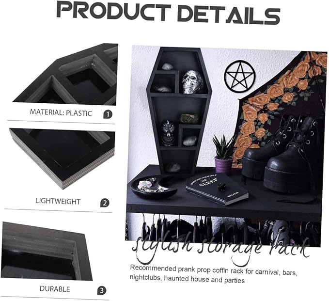 Halloween Coffin Storage Rack Gothic Coffin Organizer for Spooky Decor for Haunted House Parties and Accents