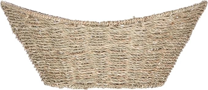 15.75×12×6.61-Oval Natural Seagrass Storage Basket with Cut-Out Handles