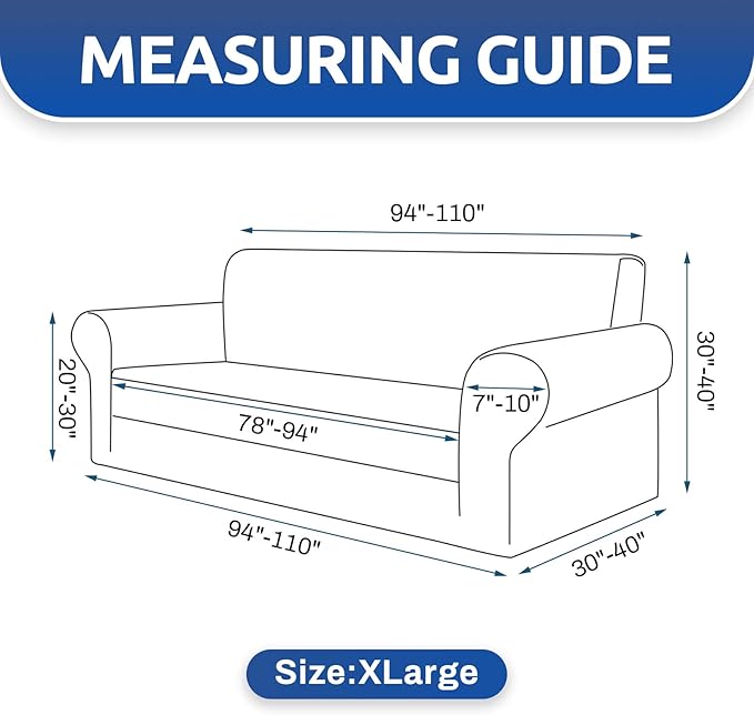 KEKUOU Stretch Oversized Sofa Slipcover 1 Piece Couch Sofa Cover (94"-110") Furniture Protector 4 Seater Sofa with Elastic Bottom for Kids,Pet.Jacquard Checked Pattern Fabric(X Large,Peacock Blue)
