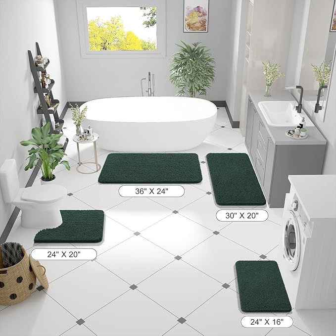 OLANLY Bathroom Runner Rugs 47x24, Soft Absorbent Chenille Bath Rugs, Rubber Backing Quick Dry, Machine Washable Long Bath Mats for Bathroom, Tub and Shower, Home Decor Accessories, Blackish Green