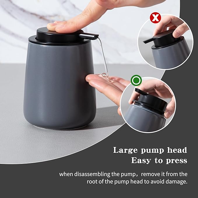 Enra Foaming Soap Dispenser,12 oz Foam Ceramic Hand Soap Dispenser, for Bathroom,Kitchen with Easy-to-Press Pump (Gray Foam Type)