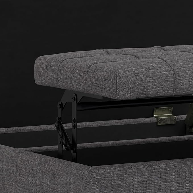 SIMPLIHOME Harrison Small Coffee Table Storage Ottoman - 30 inch Wide Upholstered Linen Look Fabric Square Lift-Top Ottoman in Slate Grey, Transitional Ottoman for Living Room with Hidden Storage