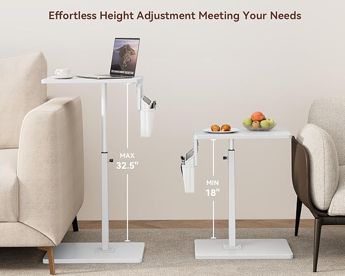 Vagusicc Sofa Armrest Tray Table for Couch - 360° Swivel Height Adjustable Side Table for Small Spaces, Snack Side Table for Bed or Chair, C Shaped End Table Snack Table for Eating Dinner Laptop
