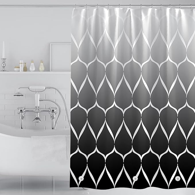 TIKABC Black Shower Curtain Liner, 4G PEVA Shower Liner, Plastic Peva Waterproof Shower Curtains, 72x72 inch with Grommet Holes 3 Magnetic Weights