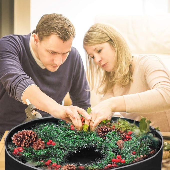 Primode Christmas Wreath Storage Bag 30" - 2 Pack Artificial Wreath Container - Garland Holiday Xmas Wreaths Holder - Sturdy Handles - Card Slot Zipper Strong 420D Oxford (30 Inch, Black)