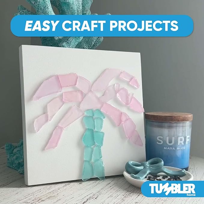 Tumbler Home Sea Glass for Crafts, Decor & Vase Filler, 25oz Frosted Aqua & Pink Seaglass Pieces, Recycled Beach Glass in Bulk and Smooth Seaglass for DIY Art, Coastal Decor, and Jewelry Making