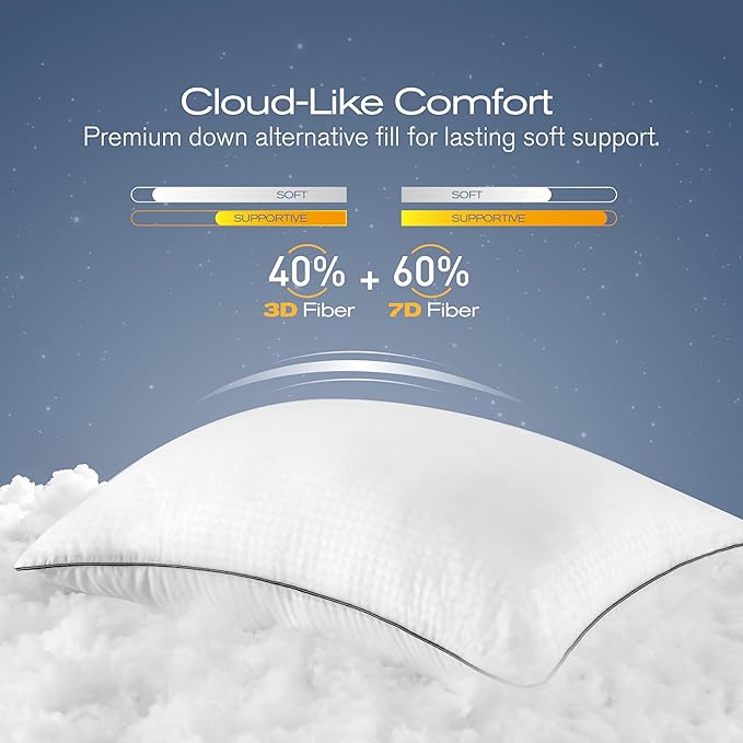Pillows Queen Size Set of 2, Ultra Thick Down Alternative Bed Pillows,Cooling Hotel Quality Queen Pillows for Back, Stomach or Side Sleepers,Machine Washable (White,2 Pack)