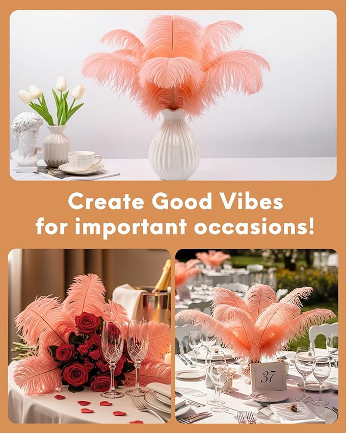 30pcs Rouge Pink Ostrich Feathers Natural Bulk 8-10in（20-25cm） Vase Craft Wedding Home Party Centerpieces Christmas Day Decoration