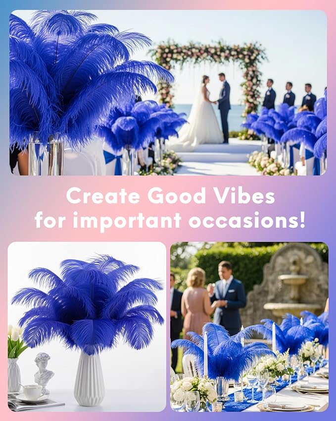 30pcs Royal Blue Ostrich Feathers Natural Bulk 9-12in（23-30cm） Vase Craft Wedding Home Party Centerpieces Christmas Day Decoration