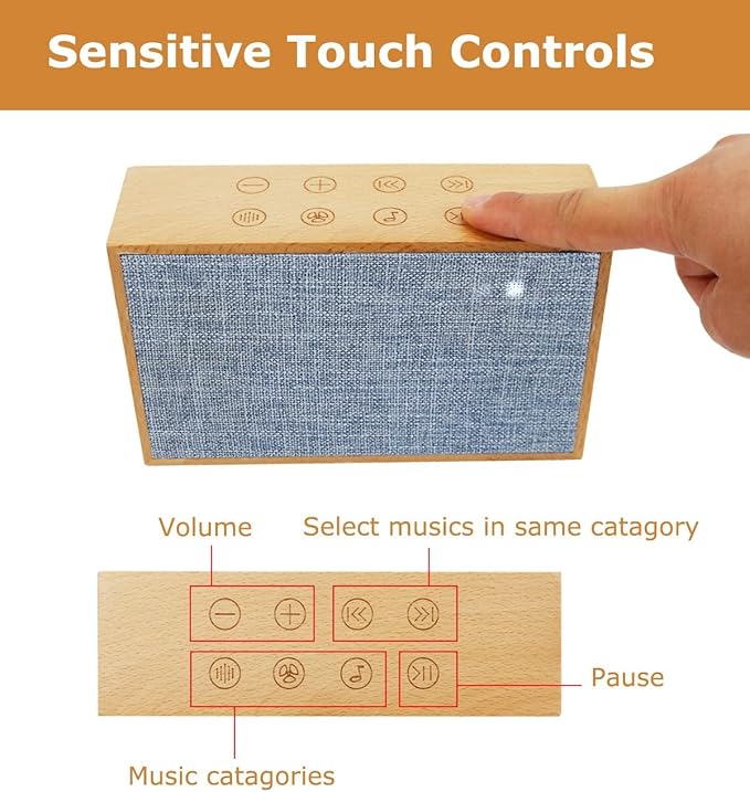 Lexenic Wooden White Sound Sleep Sound Machine with Dual Stereo Speakers, Rechargeable 24H Battery, 37 Unique Non-Looping White Noise & Nature Sounds for Adults