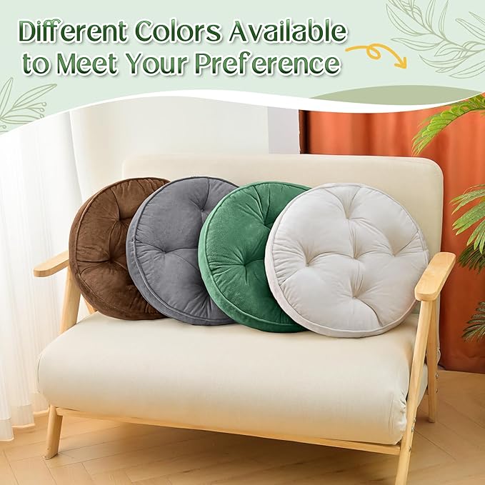 1 MIDDLE ONE Floor Pillow Set of 2, Memory Foam Meditation Cushion, Floor Cushions for Adults Sitting, Large Round Seat Cushions for Yoga, Living Room, 20x20 Inch (Round | Brown)