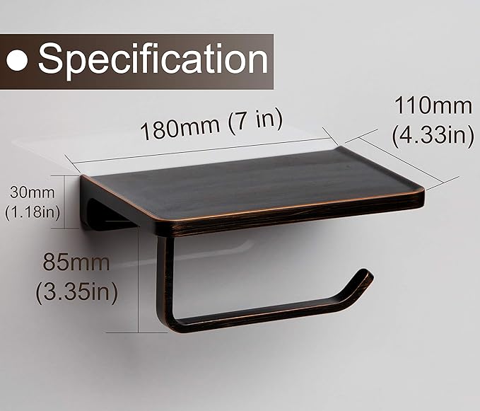 Linkaa Bronze Toilet Paper Holder with Shelf Oil Rub Bronze,Wall Mount Toilet Tissue Roll Holder Dispenser with Phone Shelf Storage for Bathroom Kitchen Washroom Wall丨Heavy Duty Zinc Alloy