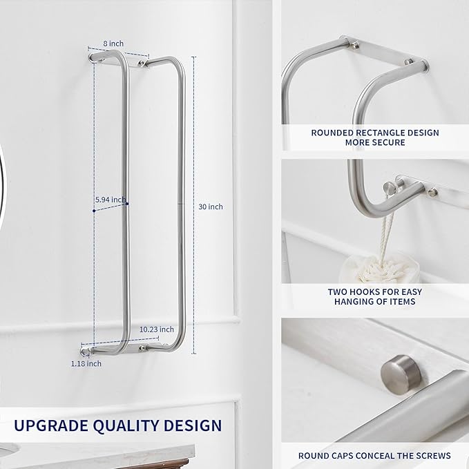 BWE Brushed Nickel Towel Racks for Bathroom, Wall Mounted Towel Rack for Rolled Towels, Bathroom Towel Storage, Stainless Steel Vertical Towel Holder, Bathroom Organizer