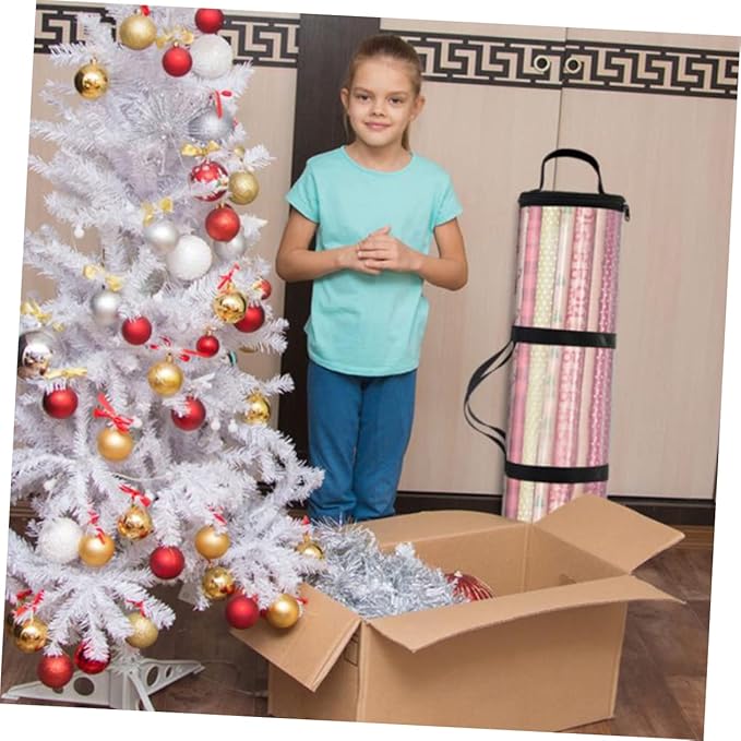 FOMIYES Handheld Christmas Wrapping Paper Storage Bag Decorative Cylindrical Organizer for Easy to Handles for Closet and under Bed Storage