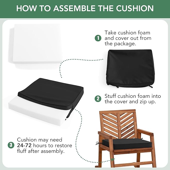 Outdoor Chair Cushions Set of 4: Waterproof & Fade Resistant Seat Cushion for Patio Furniture - 18.5 x 16 x 2 Inch Chair Pads with Ties and Hidden Zipper - Patio Chair Cushion Replacement, Black