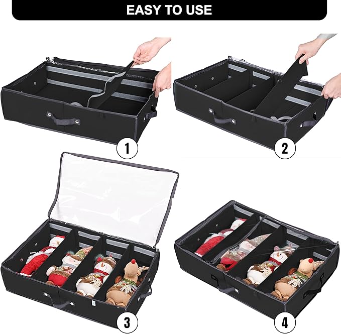 ProPik 2 Pack Christmas Figures Storage Box | Each Holds 4 Holiday Figurines up to 16” | Adjustable Nutcracker Decor Ornament Storage Container | Xmas Decorations Accessories Boxes (Black)
