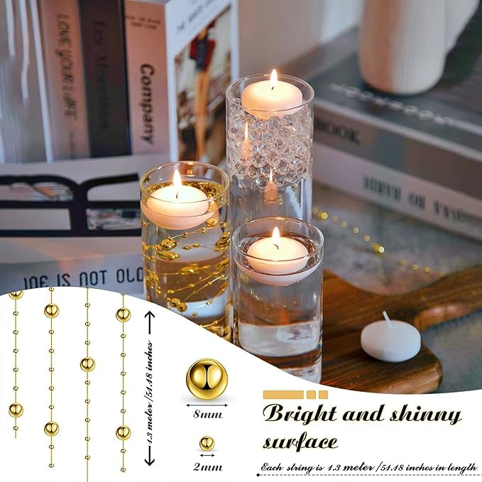 UDU 3 Set Glass Cylinder Vases for Centerpieces with 20000 Vase Filler 6 White Floating Candles 2 Pearl String for Wedding Party Home Table Decoration