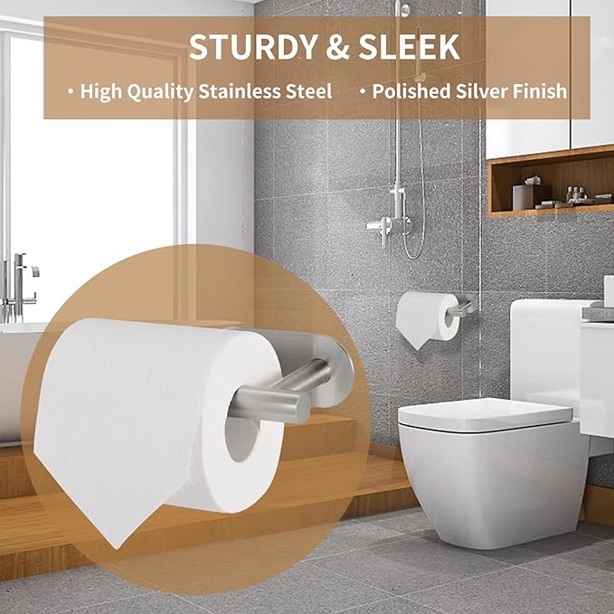 LAYUKI Toilet Paper Holder,Adhesive,Matt Black,Wall Mount,Toilet Paper Roll Holder,no Drilling,Bathroom/Rv/Washroom, SUS 304 Stainless Steel, Rustproof (Black, 1 Piece)