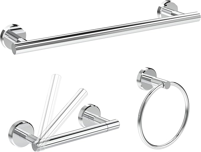 RARXTR 3pc Bathroom Hardware Set with Polished Toilet Paper Holder, Towel Ring, Towel Bar SUS304 Stainless Steel Toilet Paper Roll Holder Wall Mount, Bathroom Towel Holder, Towel Rack Set