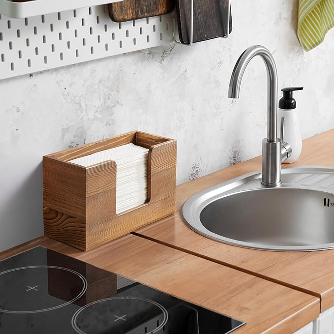 Paper Towel Dispenser Countertop, Burnt Wood Bathroom Paper Towel Holder, Napkin Holder for Kitchen, Countertop Multifold C-Fold, Z-Fold, Trifold Paper Hand Towel Dispenser for Bathroom Toilet