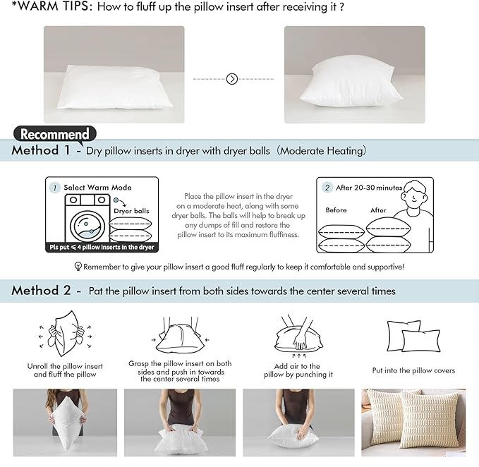 MIULEE Throw Pillows Inserts, 14x36 Inch 100% Virgin Fiber Filling Bed Couch Pillows