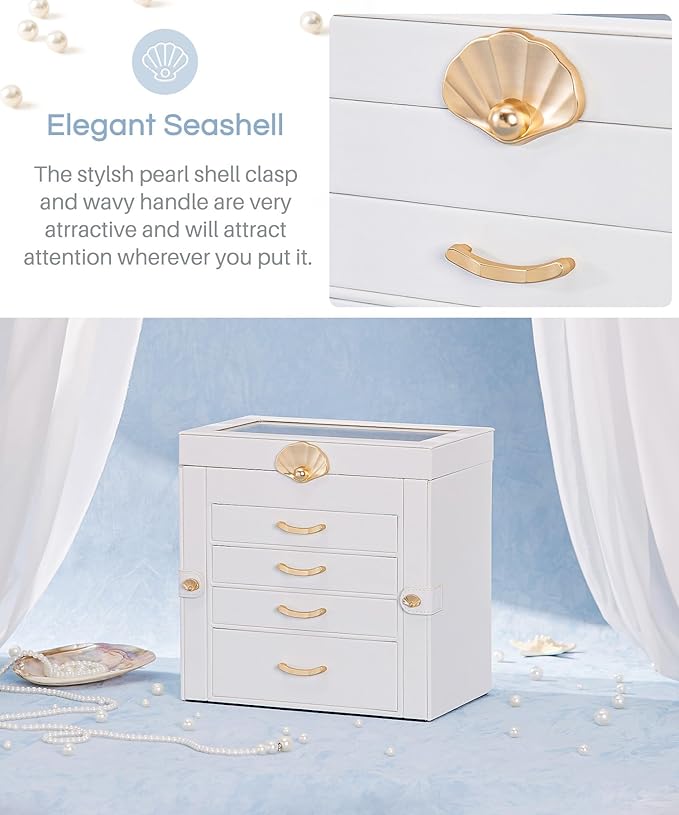 Enthralite Jewelry Box with 4 Drawers: Display Organizer for Earrings Necklaces - Gifts for Girls Women (White)