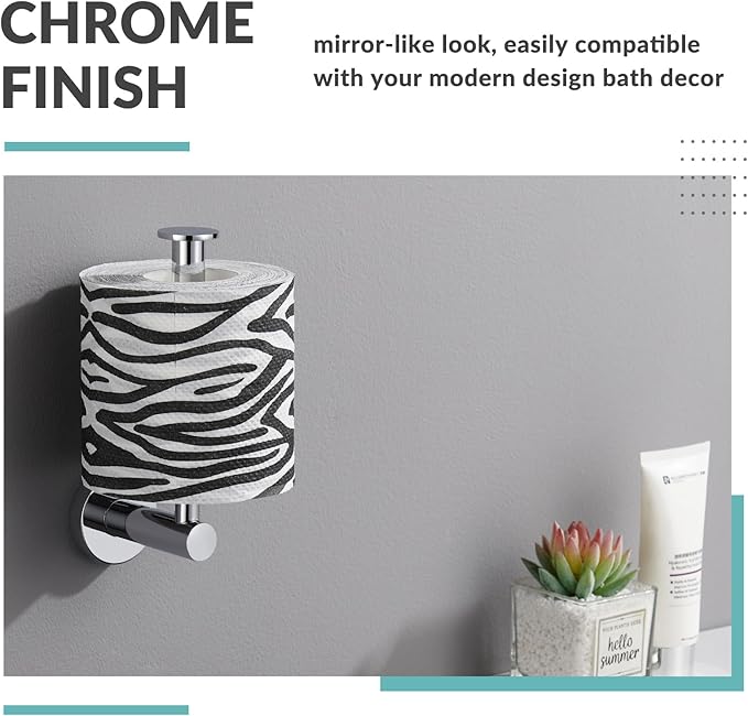 Vertical Toilet Paper Holder, Aomasi Stainless Steel Modern Bathroom Chrome Tissue Hanger with Round Plate, Standing Style TP Roll Storage, Wall Mounted