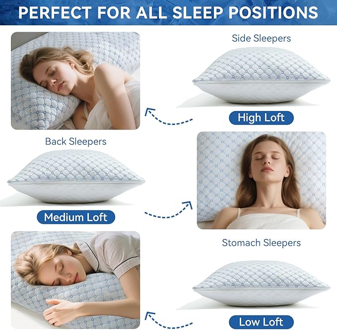 Cooling Bed Pillows for Sleeping Set of 2, Shredded Memory Foam Pillows for Bed King Size 2 Pack, Adjustable Cool Pillows for Side, Back and Stomach Sleepers Neck Supportive