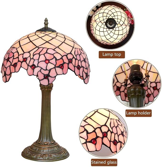 Tiffany Lamp Stained Glass lamp 12x12x18 Inches Bedside Table Lamp for Living Room Bedroom Dorm Kitchen Home Decor Festival Birthday Gift,Cherry Blossom