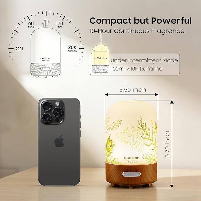 Essential Oil Diffuser, Hand Blown Glass Aromatherapy Diffuser, Ultrasonic Cool Mist Scent Aroma Humidifier, Diffuser Oil Machine Whisper Quiet with Auto Shut-Off for Home Bedroom Office(<25dB)
