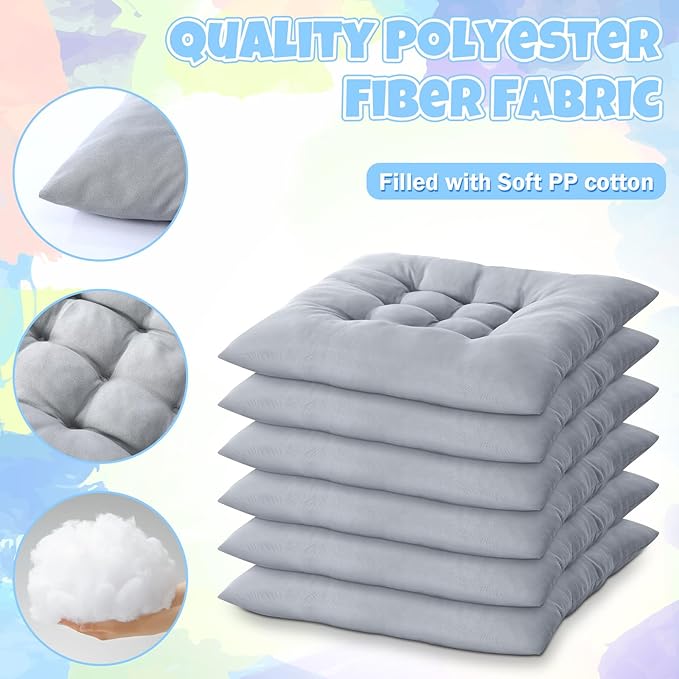 Geetery 12 Pcs Floor Pillows Bulk Seating Cushions for Floor Chair 15.7'' Large Meditation Cushion for Yoga Living Room Tatami Bedroom Balcony Office (Grey,Square)
