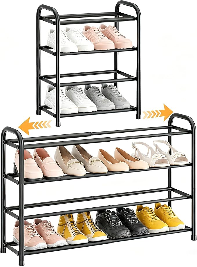 ENJOYBASICS Expandable Shoe Rack, 4 Tier Adjustable Shoe Organizer Shelf for Closet, Black Metal Free Standing Shoe Rack Storage for Small Space, Entryway