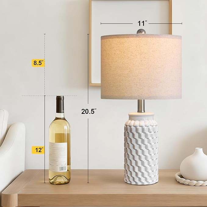 USumkky 20.5" White Modern Ceramic Bedside Lamp Set of 2 for Bedroom Decor Farmhouse Table Lamp for Living Room Office Dorm
