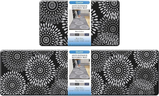 LuxStep Kitchen Mat Cushioned Rugs Anti-Fatigue Mats for Kitchen Floor,Waterproof Non-Slip Mats and Rugs Set for Office,Floor,Laundry 17.3"×30"+17.3"×59",Black