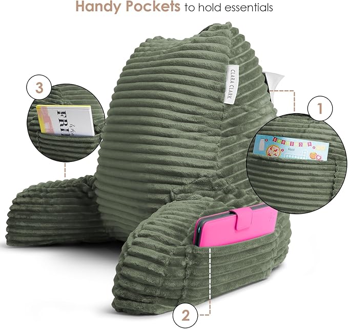 Clara Clark Reading Pillow for Bed Adult – Back Pillow for Sitting in Bed, Standard Bed Pillows for Sitting Up in Bed, Foam Bed Chair Pillow, Olive Green Bed Rest Pillow