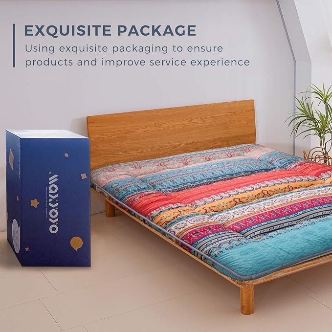 MAXYOYO Bohemian Retro Floor Mattress Vintage Floral Japanese Futon Mattress Roll Up Thicken Sleeping Mat Portable Camping Mattress Floor Lounger Couch Mattress Pad Queen Size