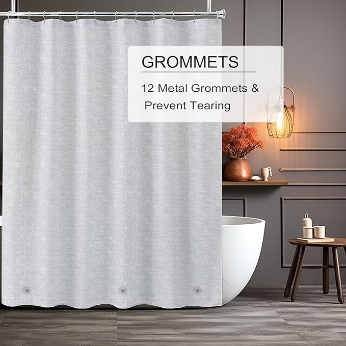 TIKABC Grey Shower Curtain Liner, 4G PEVA Shower Liner, Plastic Peva Waterproof Shower Curtains, 72x72 inch with Grommet Holes 3 Magnetic Weights