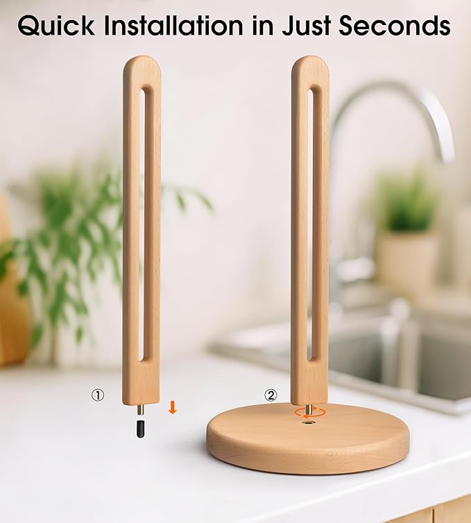Wooden Paper Towel Holder Stand for Jumbo Roll - Stylish Kitchen Paper Rack Bathroom Towel Roll Stand Organizer, UB, Solid Wood Simply Standing Countertop Paper Roll Holder, Large