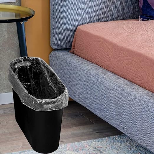ROYFACC Small Trash Can Plastic Bathroom Wastebasket 3.2 Gallon Slim Garbage Container Bin with Handle for Home Kitchen Bathroom Bedroom Office, 2 Pack (Black)