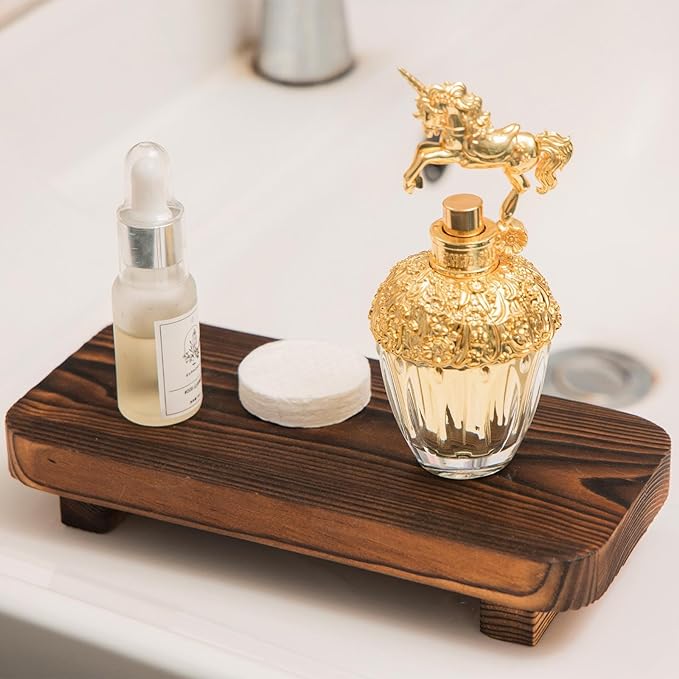 FLYIEE Wood Risers for Decor Display, Bathroom Counter Sink Decor, Dish Soap Tray Wood Tray for Kitchen Counter, Small Wooden Soap Stand, Wood Soap Pedestal, Soap Dispenser Stand Modern Farmhouse