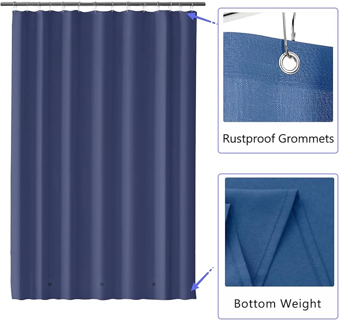 LLSCL Blue Fabric Shower Curtain Liner with Bottom Counterweight, Waterproof Hotel Quality, 72 x 72 Machine Washable