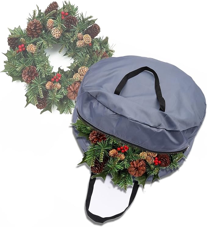 2pcs Christmas Wreath Storage Bag 36in, Garland Wreaths Container Water Resistant Holder with Front Dual Zippered & Reinforced Handle, Moving Totes, Under The Bed Garage Storage