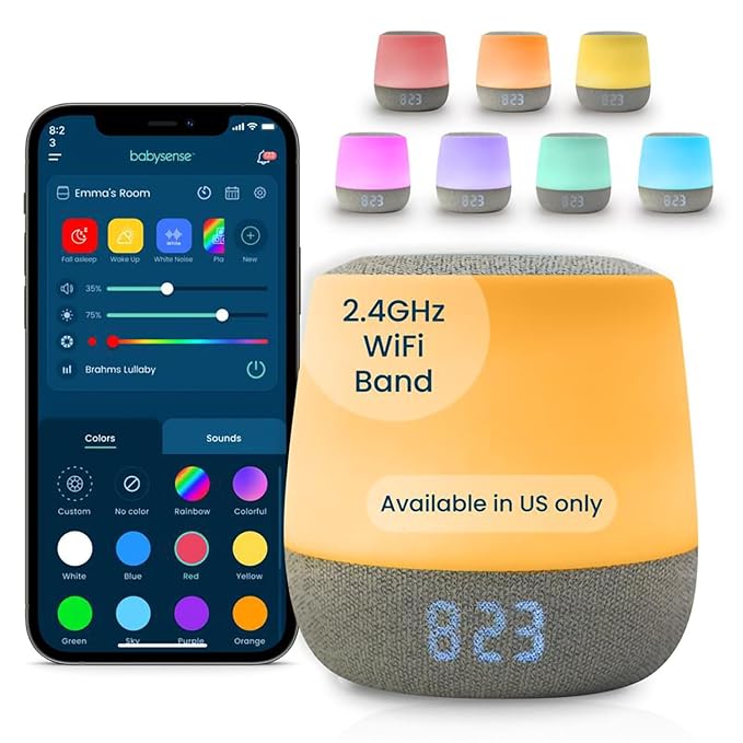 Babysense Baby Sound Machine with Night Light | 2nd Gen | 28 Soothing Sounds | Toddler Sleep Trainer | App-Controlled White Noise Machine | Sleep Timer | 2.4GHz WiFi | US Only