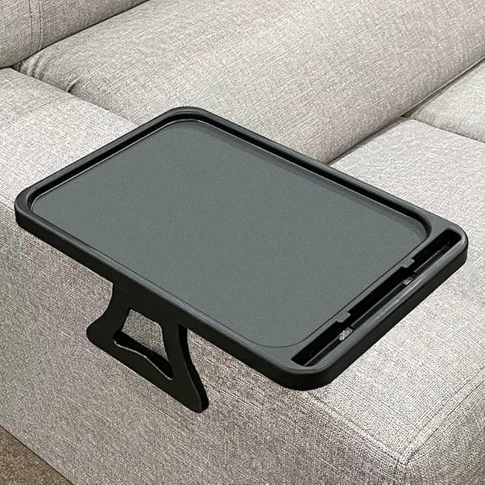 Xchouxer Sofa Armrest Clip Table, TV Snack Tray, Handy Remote Controls/Drinks/Phone Holder (Black)